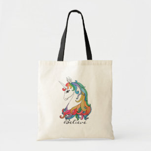 Tote Bag Licorne mignonne d'arc-en-ciel d'aquarelle