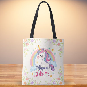 Tote Bag Licorne pastel magique avec arc-en-ciel