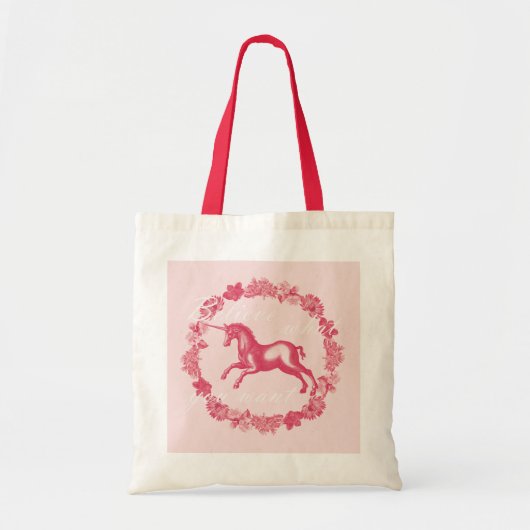 Tote Bag Licorne rose et fleurs (Devant)
