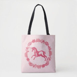 Tote Bag Licorne rose et fleurs