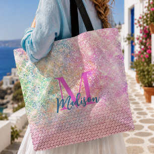 Tote Bag licorne rose mignonne faux strass monogramme
