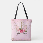 Tote Bag Licorne Tendance Pailletée Or & Fleur Rose (Dos)
