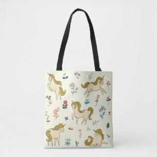 Tote Bag licorne vintage dans les fleurs de forêt couleur i
