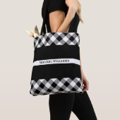 Tote Bag Ligne blanche mince monogramme de plaid de Buffalo (De près)