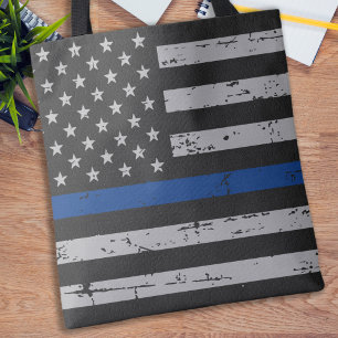Tote Bag Ligne Bleue Mince États-Unis Drapeau - Policier