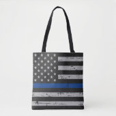 Tote Bag Ligne Bleue Mince États-Unis Drapeau - Policier (Devant)