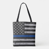 Tote Bag Ligne Bleue Mince États-Unis Drapeau - Policier (Dos)