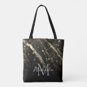 Tote Bag Ligne brillante or noir chic abstrait Monogramme (Dos)