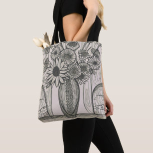 Tote Bag Ligne de vase Fleur Dessin Art Floral