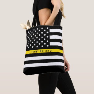 Tote Bag Ligne jaune mince nom de coutume de drapeau