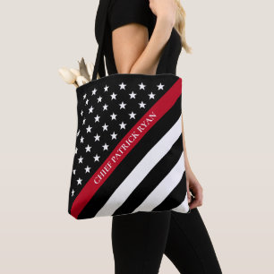 Tote Bag Ligne rouge mince monogramme de drapeau américain