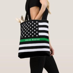 Tote Bag Ligne verte mince militaire Monogramme du drapeau 