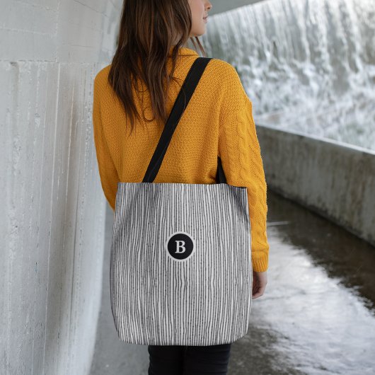 Tote Bag Lignes Abstraites noires et blanches