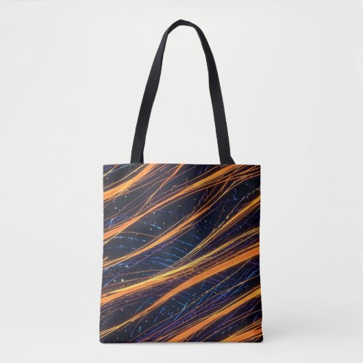 Tote Bag Lignes abstraites orange et bleu brillant avec éti (Devant)
