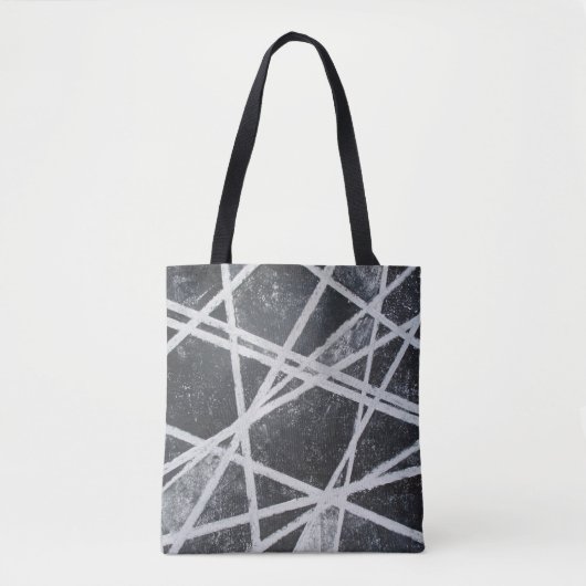 Tote Bag Lignes blanches abstrait noir et blanc (Devant)
