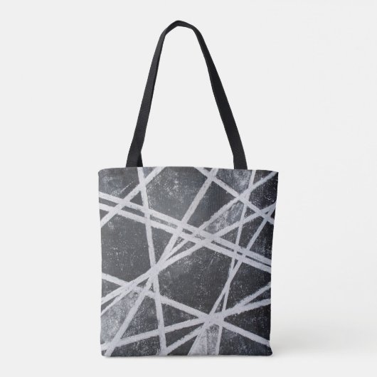 Tote Bag Lignes blanches abstrait noir et blanc (Dos)