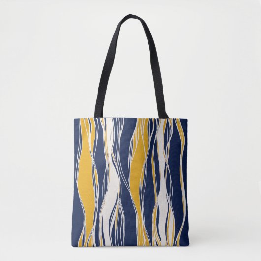 Tote Bag Lignes élégantes, modernes, bleu marine et jaune (Devant)