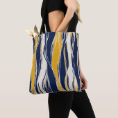 Tote Bag Lignes élégantes, modernes, bleu marine et jaune (De près)