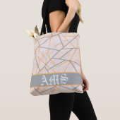 Tote Bag Lignes géométriques modernes ocre et gris (De près)