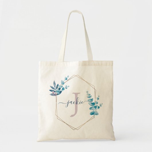 Tote Bag Lilac Aquarelle Eucalyptus Cadre Monogramme (Devant)