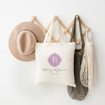 Tote Bag Lilac Purple Personnalisé Monogramme Mariage Faveu<br><div class="desc">Sac fourre-tout de bienvenue ou de mariage personnalisé avec Monogramme personnalisé,  noms et date du Mariage</div>