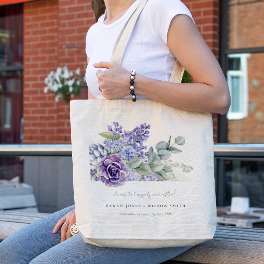 Tote Bag Lilac Succulent Eucalyptus Botanical Bunch Mariage