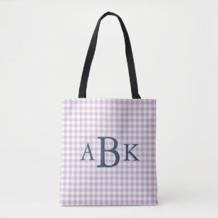 Tote Bag Lilas Gingham Monogrammé Violet