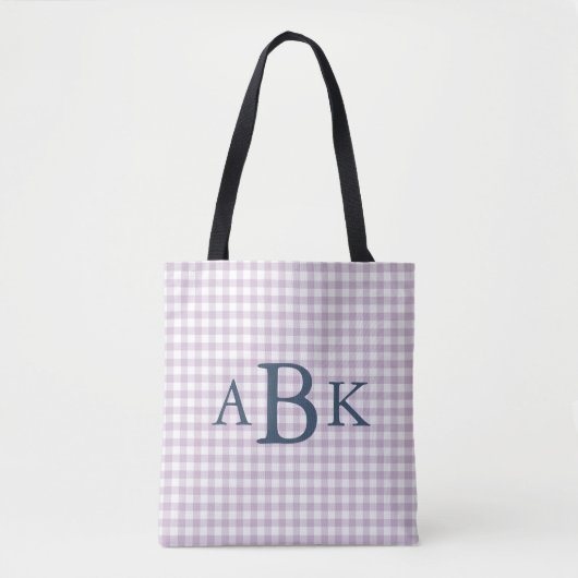 Tote Bag Lilas Gingham Monogrammé Violet (Devant)