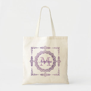 Tote Bag Lilas Girly de bijou de cadre de monogramme de
