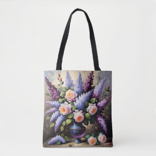 Tote Bag Lilas vintages et roses en vase