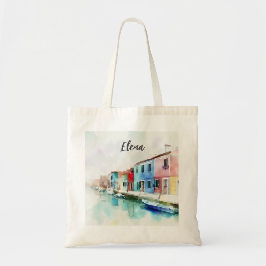 Tote Bag L'île de Burano près de Venise vue en aquarelle (Devant)