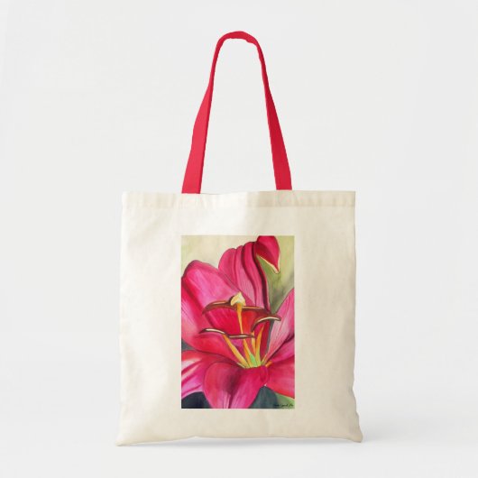 Tote Bag Lily alerte rouge peinture de fleurs à l'aquarelle (Devant)