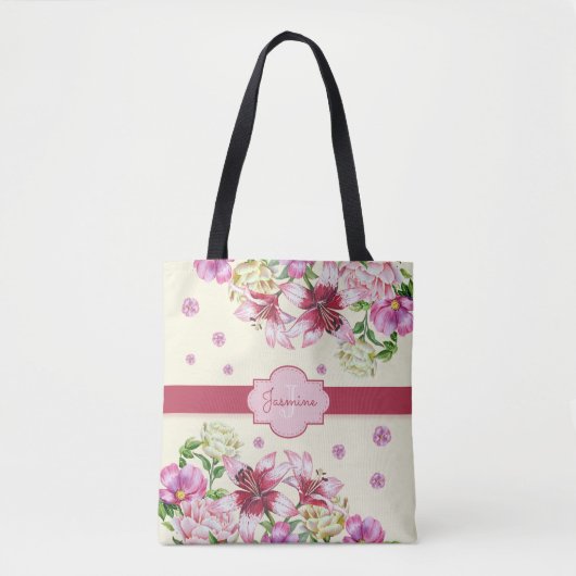 Tote Bag Lily & Peony Floral jaune (Devant)