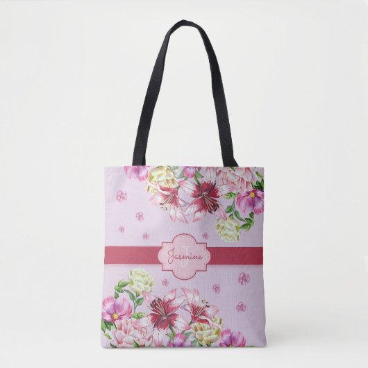 Tote Bag Lily & Peony Floral Purple (Devant)