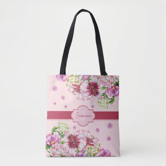 Tote Bag Lily & Peony Rose floral (Devant)