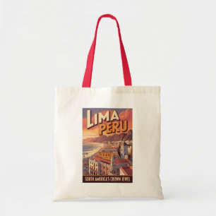 Tote Bag Lima Pérou Côte Illustration Voyage Art Vintage