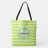 Tote Bag Lime Chevron, Monogramme Personnalisé Nom (Devant)