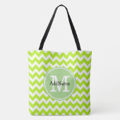 Tote Bag Lime Chevron, Monogramme Personnalisé Nom (Dos)