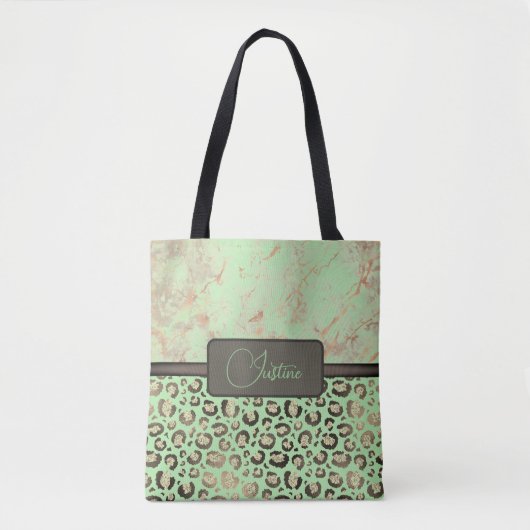 Tote Bag Lime Marbre Glitterie Or Leopard Personnalisé (Devant)