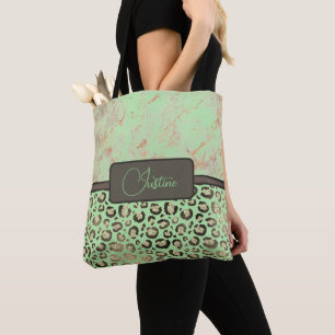 Tote Bag Lime Marbre Pailleté Or Léopard Personnalisé