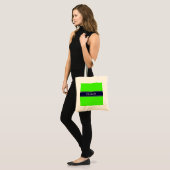 Tote Bag Lime solide vert, ruban bleu marine Nom Monogramme (Devant (modèle))
