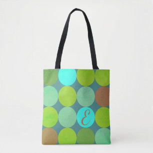 Tote Bag Lime Vert Turquoise Turquoise & Rust Cercles Monog