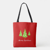 Tote Bag Lime White Polka Dots Christmas Trees  (Dos)