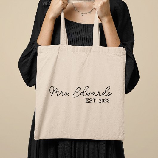 Tote Bag Limite Cursive Mme Custom Nom de famille Mariage C