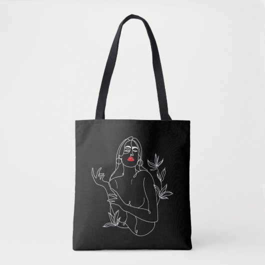Tote Bag Line Art illustration. Femme en noir et blanc (Devant)