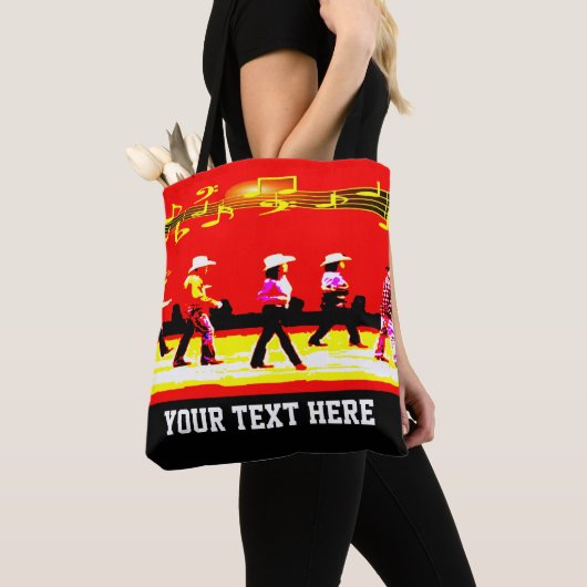 Tote Bag Line Dancing Western Group Red (VOTRE TEXTE) (De près)