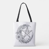 Tote Bag Lineart Flower Moon With Pentagram Monogram (Dos)