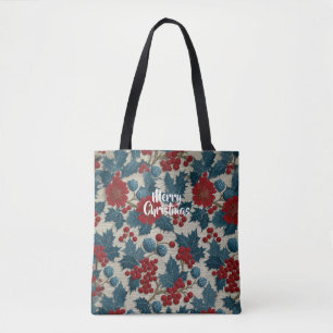 Tote Bag Linge botanique vintage Noël baies rouges