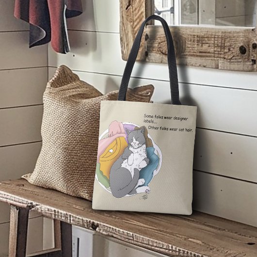 Tote Bag Linge Cheveux de Chat Gris Blanc