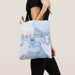 Tote Bag Linge de ours en peluche bleu pour Baby Shower